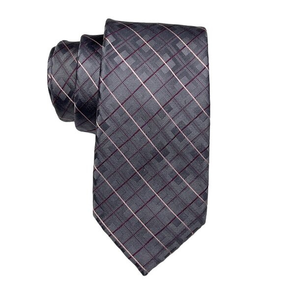 Michael Kors Men’s Gray Pink Purple Plaid Silk Tie - Picture 1 of 11